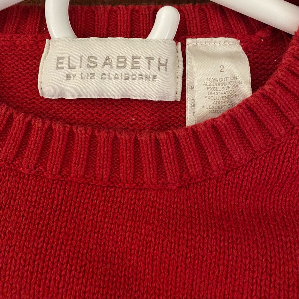 Rare vintage Claiborne Christmas sweater. Vibrant  red. 100% cotton warm & cozy - Picture 2 of 8